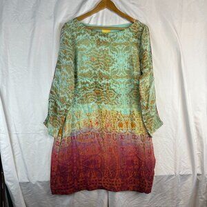 Anthropologie Maeve Cleome Silk Shift Dress Size Large Ombré Paisley